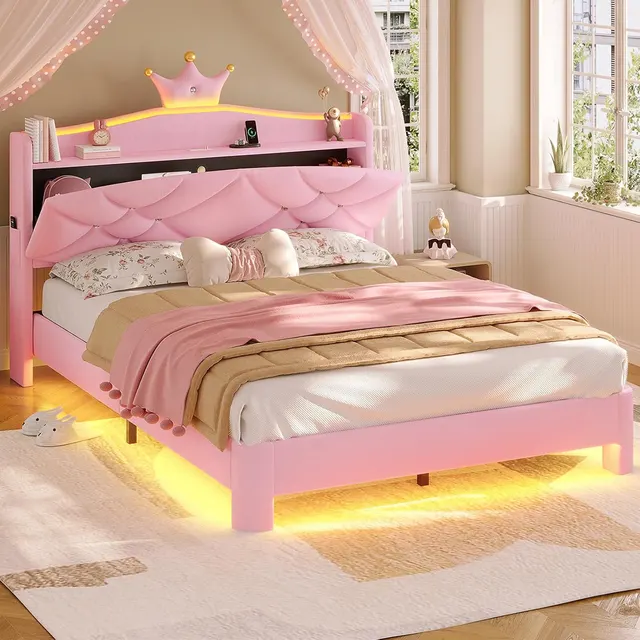 MSmask Princess Crown Bed, Pink, Full