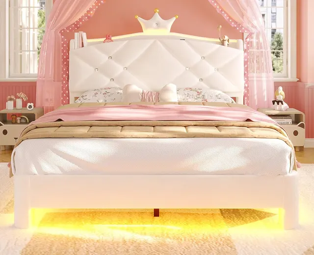 MSmask Princess Crown Bed, Cream, Full