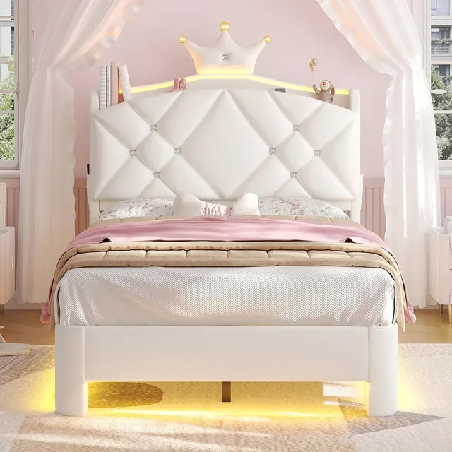MSmask Princess Crown Bed, Cream, Twin