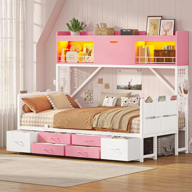 MSmask High-Bookcase Corner Daybed, Pink, Twin
